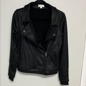 Grace & Lace Black Faux Leather Moto Jacket | Stretchy Knit Feel | Size M